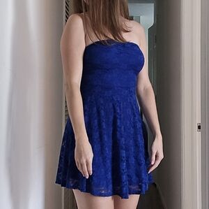 Royal Blue Lace Strapless Mini Dress
